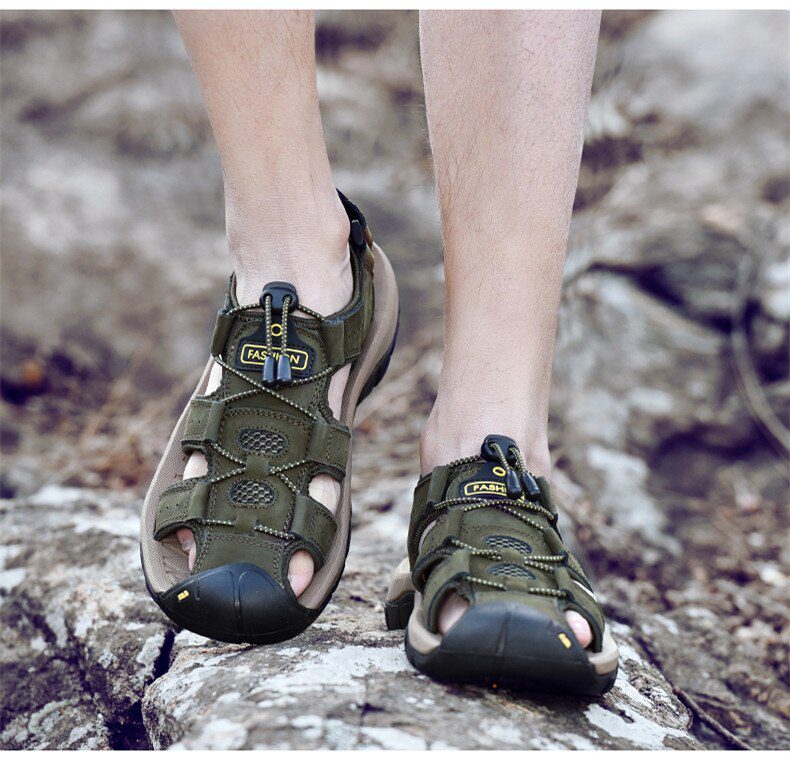 Vancat 2019 New Big Size Genuine Leather Cowhide Men Sandals Summer Quality Beach Slippers Casual Sneakers Outdoor Beach Shoes