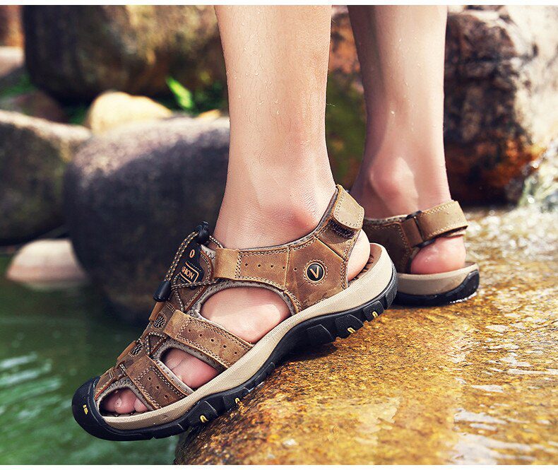 Vancat 2019 New Big Size Genuine Leather Cowhide Men Sandals Summer Quality Beach Slippers Casual Sneakers Outdoor Beach Shoes