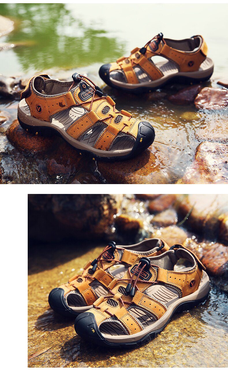 Vancat 2019 New Big Size Genuine Leather Cowhide Men Sandals Summer Quality Beach Slippers Casual Sneakers Outdoor Beach Shoes