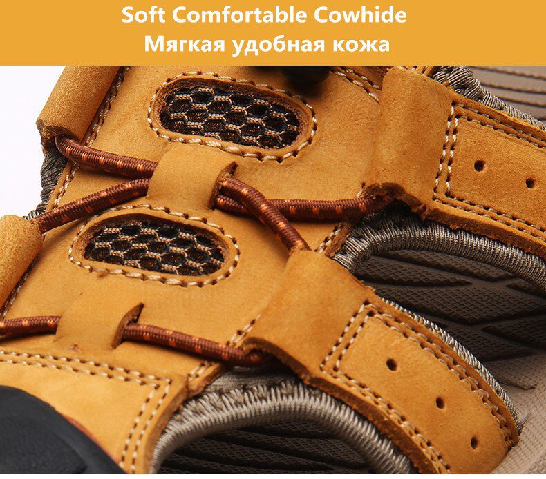 Vancat 2019 New Big Size Genuine Leather Cowhide Men Sandals Summer Quality Beach Slippers Casual Sneakers Outdoor Beach Shoes