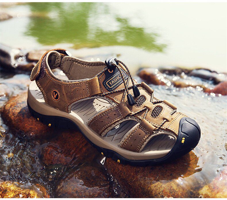 Vancat 2019 New Big Size Genuine Leather Cowhide Men Sandals Summer Quality Beach Slippers Casual Sneakers Outdoor Beach Shoes