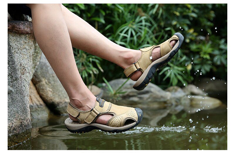 Vancat 2019 New Big Size Genuine Leather Cowhide Men Sandals Summer Quality Beach Slippers Casual Sneakers Outdoor Beach Shoes