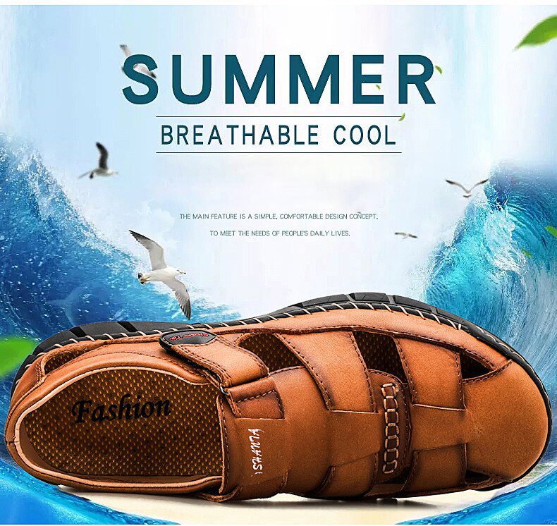 2020 Classic Mens Sandals Summer Genuine Leather Sandals Men Outdoor Casual Lightweight Sandal Fashion Men Slipper Size 38-48