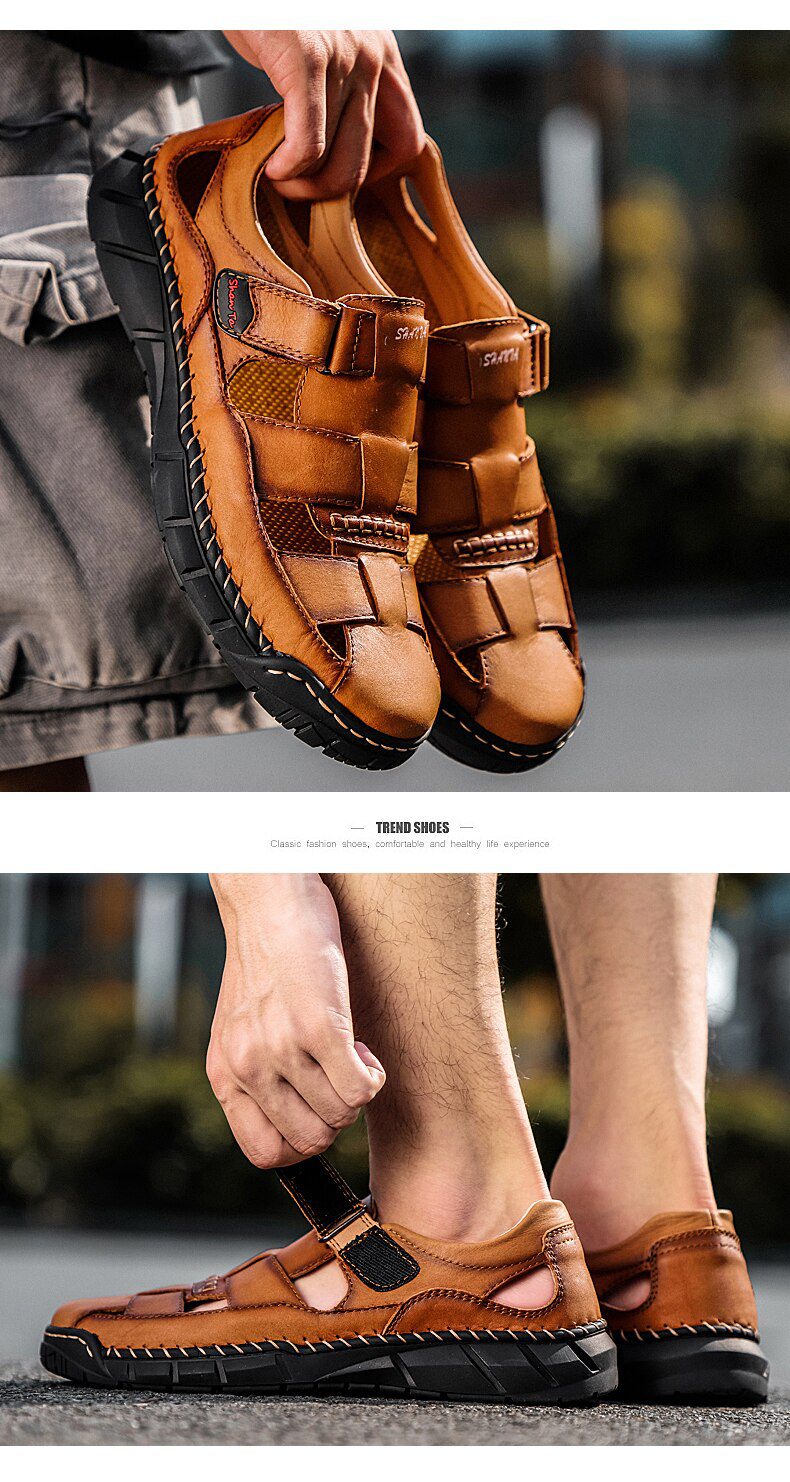 2020 Classic Mens Sandals Summer Genuine Leather Sandals Men Outdoor Casual Lightweight Sandal Fashion Men Slipper Size 38-48
