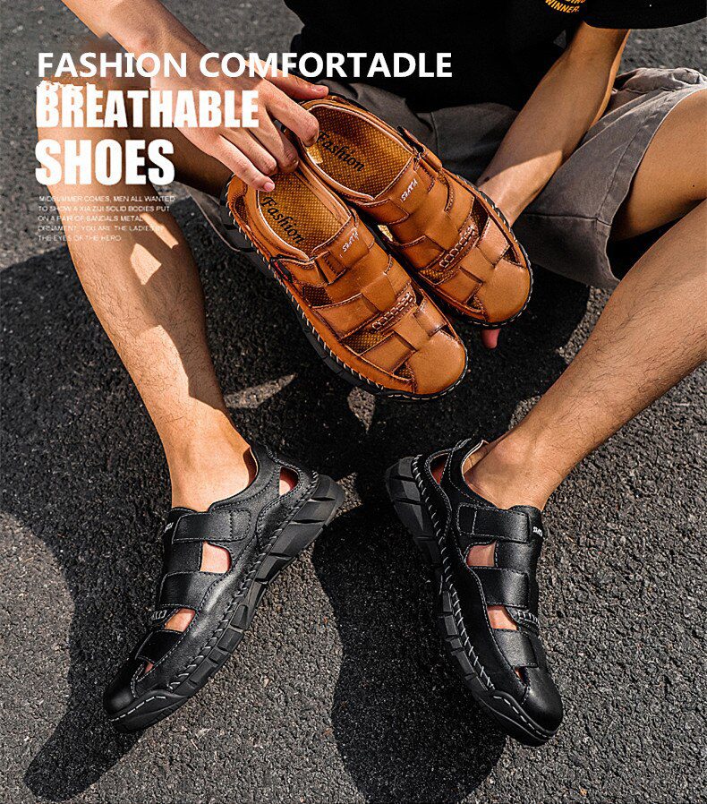 2020 Classic Mens Sandals Summer Genuine Leather Sandals Men Outdoor Casual Lightweight Sandal Fashion Men Slipper Size 38-48
