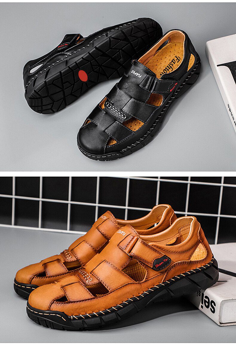 2020 Classic Mens Sandals Summer Genuine Leather Sandals Men Outdoor Casual Lightweight Sandal Fashion Men Slipper Size 38-48