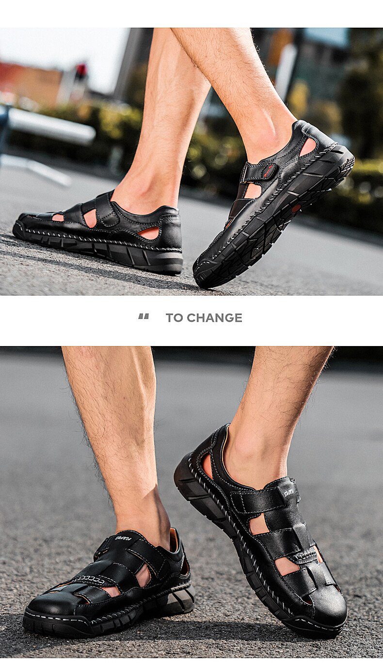 2020 Classic Mens Sandals Summer Genuine Leather Sandals Men Outdoor Casual Lightweight Sandal Fashion Men Slipper Size 38-48