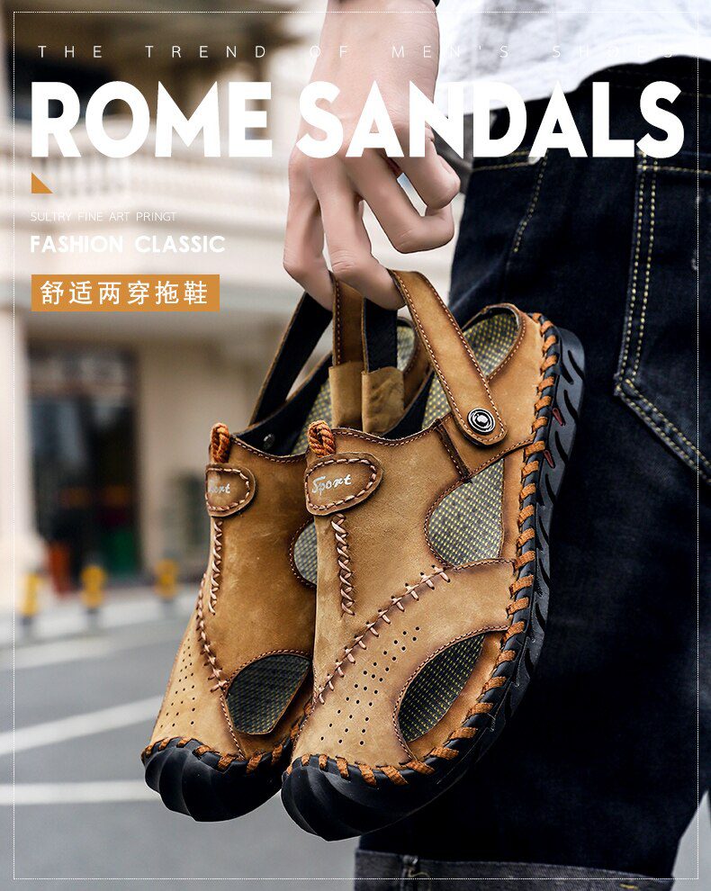 New Casual Men Soft Sandals Comfortable Men Summer Leather Men's slippers Men Roman Summer Outdoor Beach Sandals Big Size 38-48