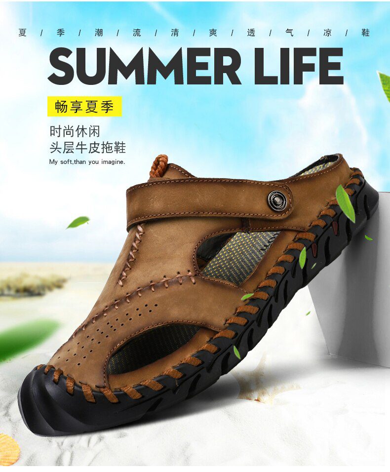 New Casual Men Soft Sandals Comfortable Men Summer Leather Men's slippers Men Roman Summer Outdoor Beach Sandals Big Size 38-48