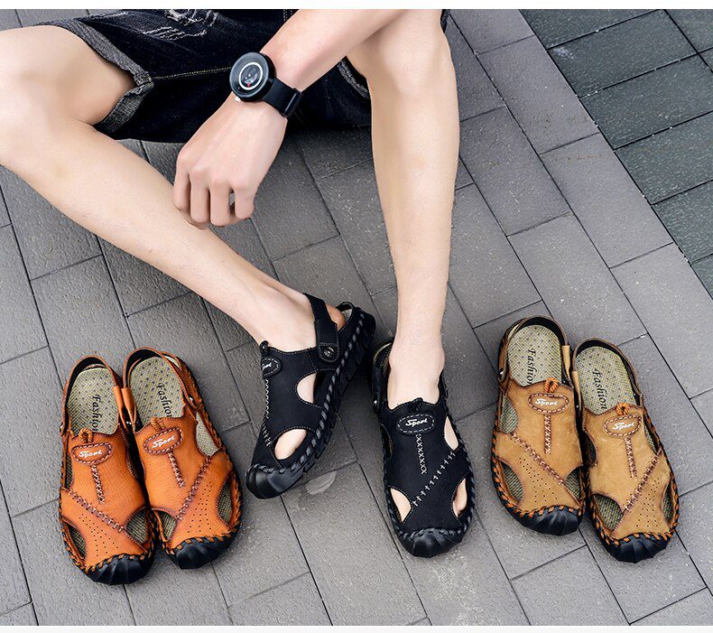 New Casual Men Soft Sandals Comfortable Men Summer Leather Men's slippers Men Roman Summer Outdoor Beach Sandals Big Size 38-48