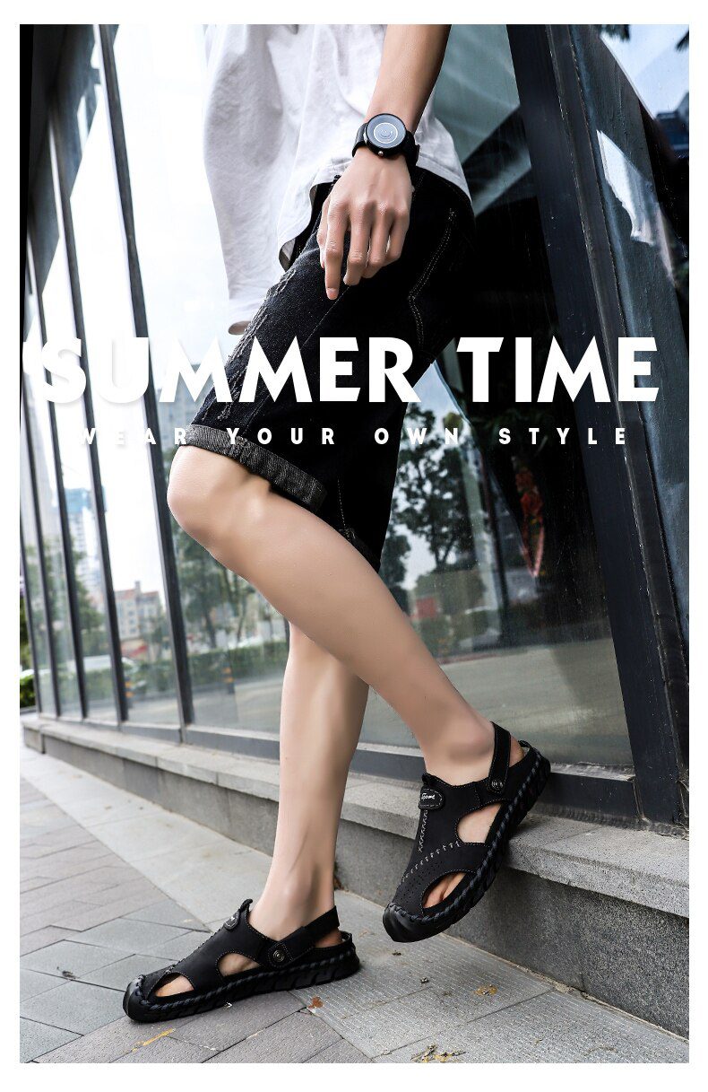 New Casual Men Soft Sandals Comfortable Men Summer Leather Men's slippers Men Roman Summer Outdoor Beach Sandals Big Size 38-48