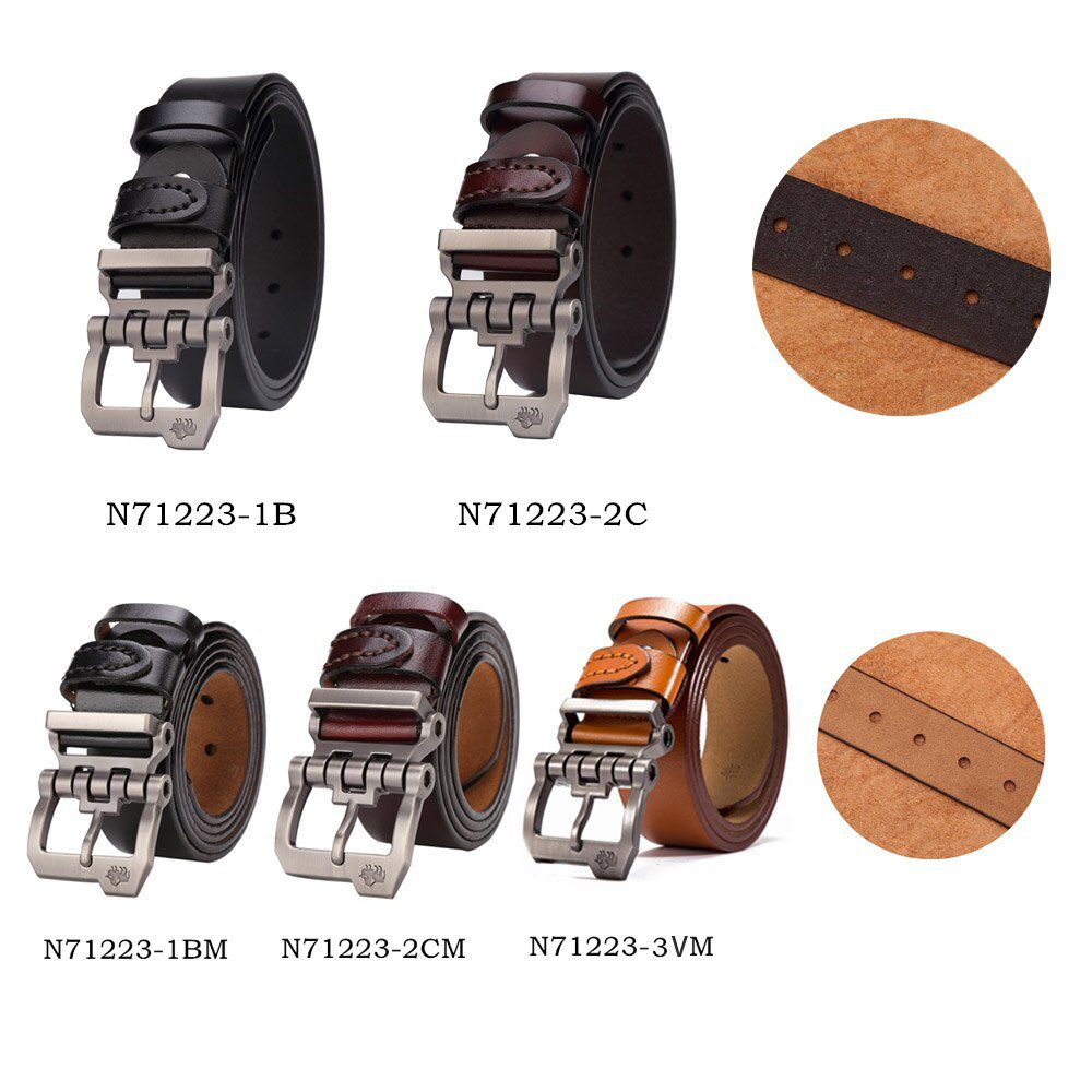 BISON DENIM Men Belt For Men Cowskin Genuine Leather Personality Men belt Buckle Quality Male Brown Strap Vintage Jeans N71223