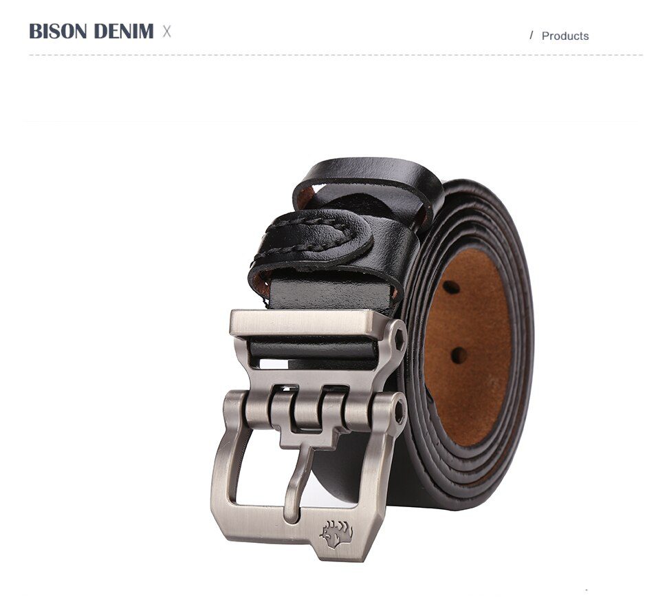 BISON DENIM Men Belt For Men Cowskin Genuine Leather Personality Men belt Buckle Quality Male Brown Strap Vintage Jeans N71223