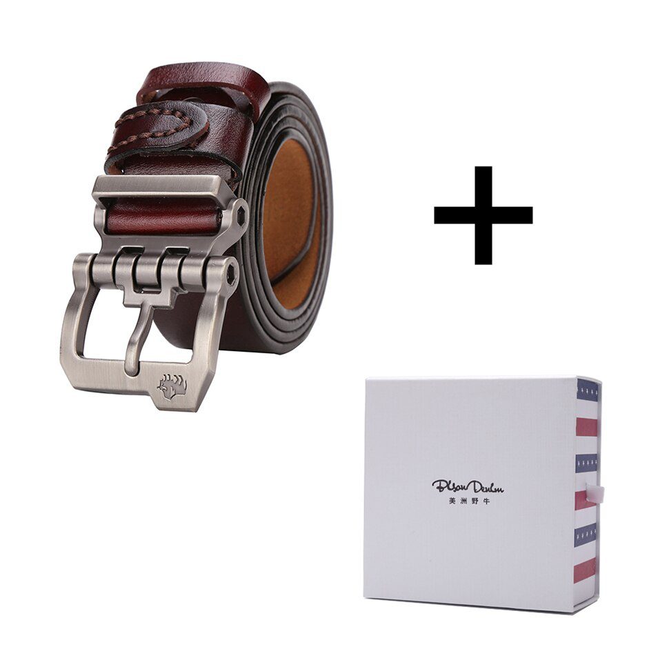 BISON DENIM Men Belt For Men Cowskin Genuine Leather Personality Men belt Buckle Quality Male Brown Strap Vintage Jeans N71223