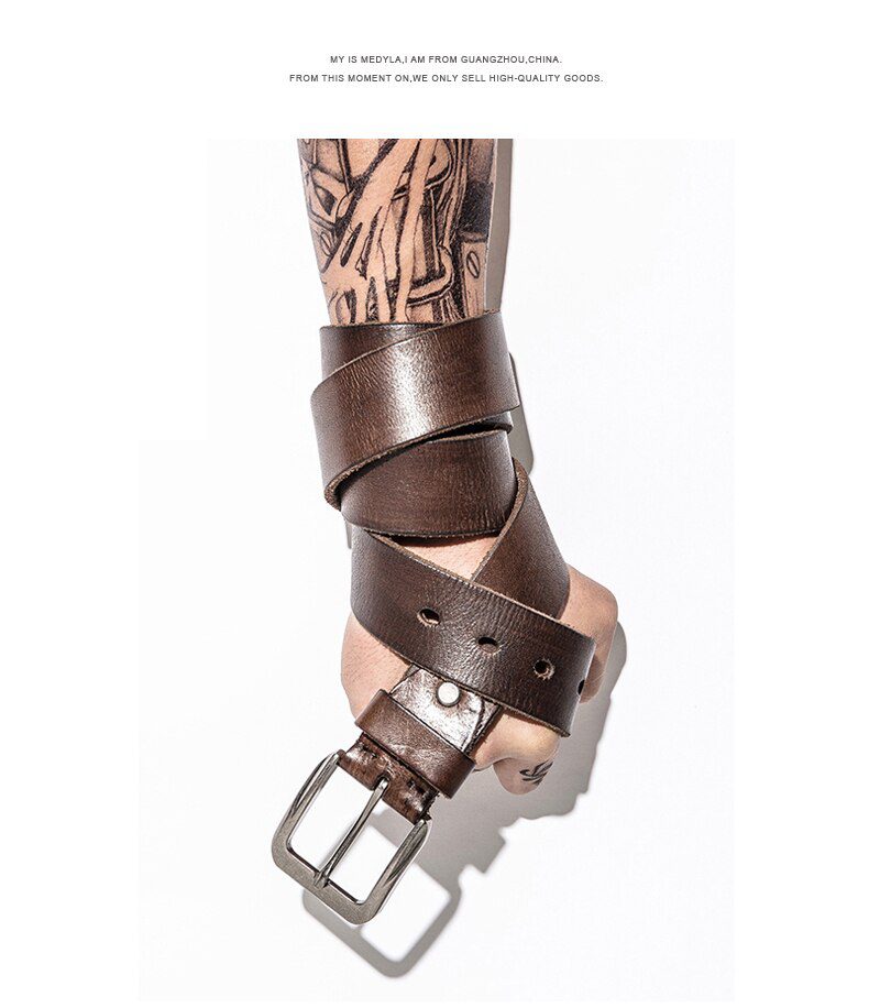 MEDYLA Men Top Layer Leather Casual High Quality Belt Vintage Design Pin Buckle Genuine Leather Belts For Men Original Cowhide