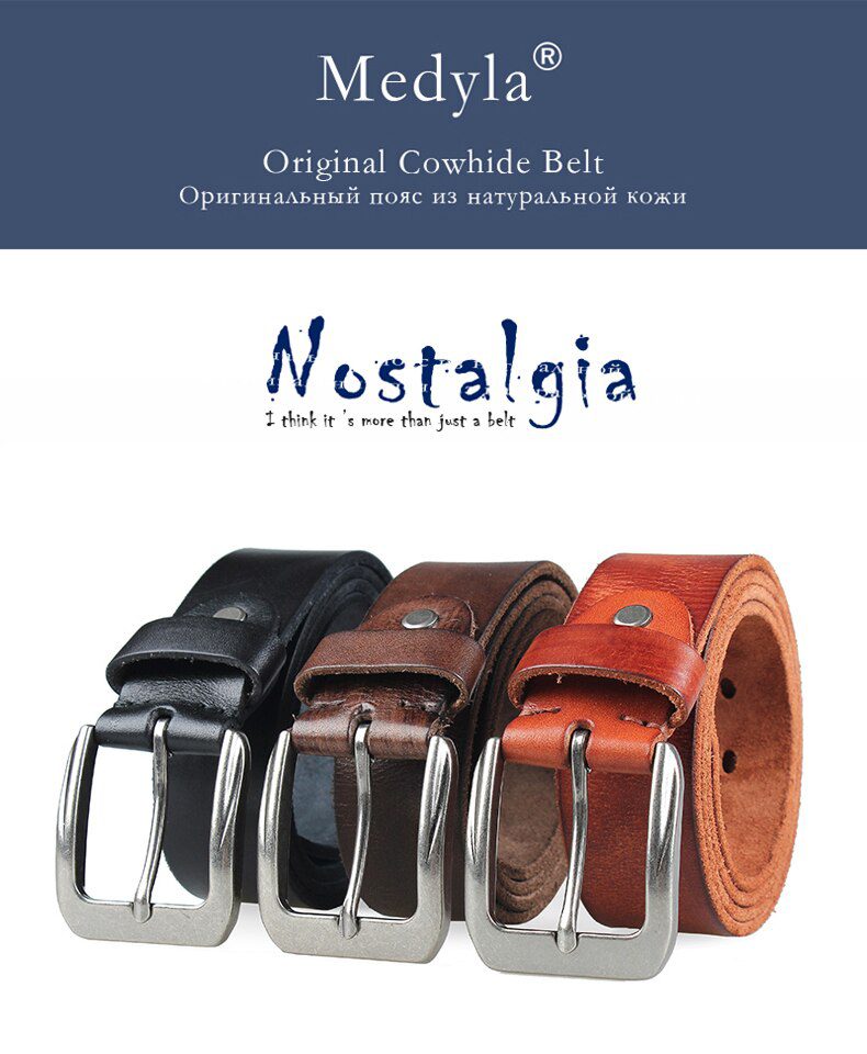MEDYLA Men Top Layer Leather Casual High Quality Belt Vintage Design Pin Buckle Genuine Leather Belts For Men Original Cowhide