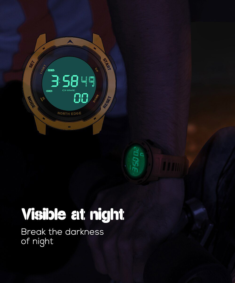 NORTH EDGE Men Digital Watch Men's Sports Watches Dual Time Pedometer Alarm Clock Waterproof 50M Digital Watch Military Clock
