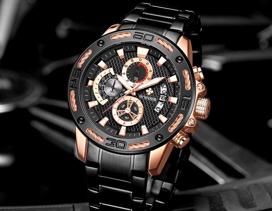 WWOOR 2021 New Men Watches Top Brand Luxury Gold Stainless Steel Quartz Watch Men Waterproof Sport Chronograph Relogio Masculino