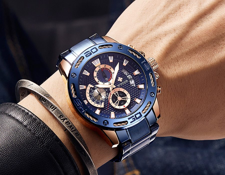 WWOOR 2021 New Men Watches Top Brand Luxury Gold Stainless Steel Quartz Watch Men Waterproof Sport Chronograph Relogio Masculino