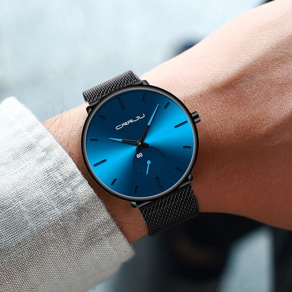 CRRJU Fashion Mens Watches Top Brand Luxury Quartz Watch Men Casual Slim Mesh Steel Waterproof Sport Watch Relogio Masculino