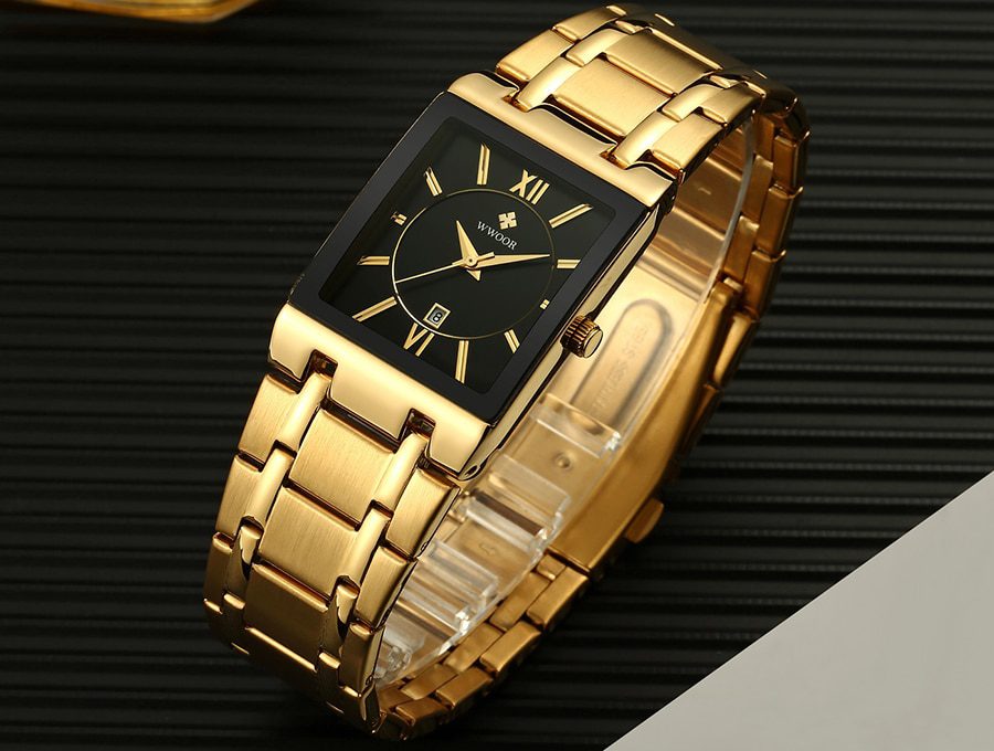 Relogio Masculino WWOOR Gold Watch Men Square Mens Watches Top Brand Luxury Golden Quartz Stainless Steel Waterproof Wrist Watch