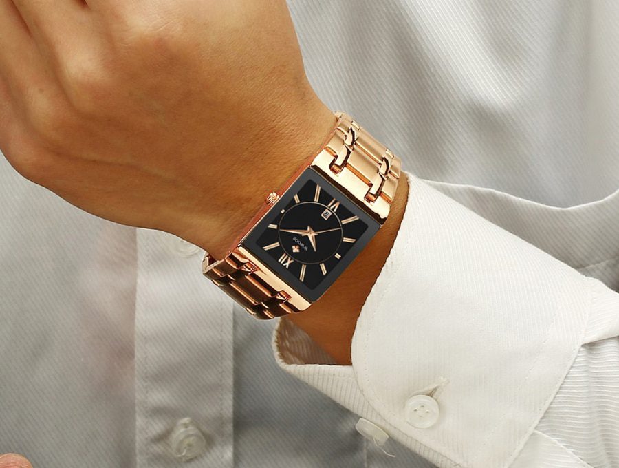 Relogio Masculino WWOOR Gold Watch Men Square Mens Watches Top Brand Luxury Golden Quartz Stainless Steel Waterproof Wrist Watch