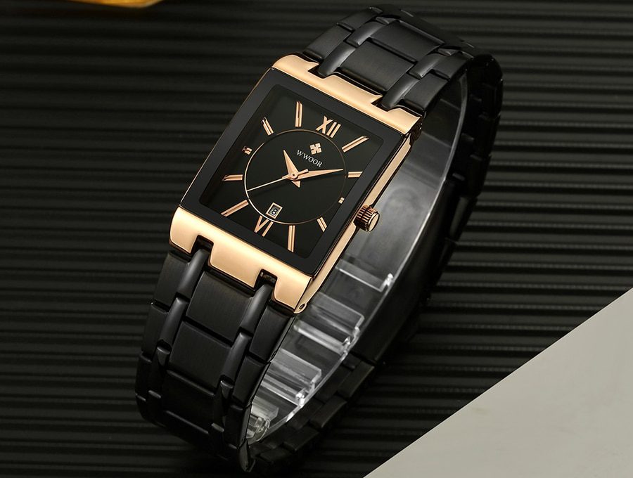 Relogio Masculino WWOOR Gold Watch Men Square Mens Watches Top Brand Luxury Golden Quartz Stainless Steel Waterproof Wrist Watch