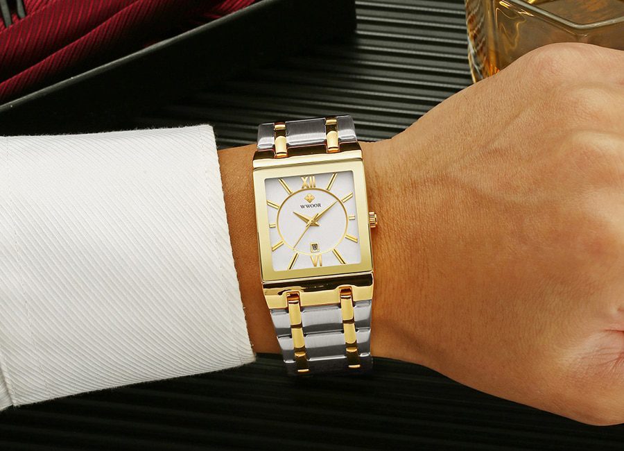 Relogio Masculino WWOOR Gold Watch Men Square Mens Watches Top Brand Luxury Golden Quartz Stainless Steel Waterproof Wrist Watch