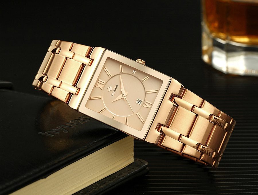 Relogio Masculino WWOOR Gold Watch Men Square Mens Watches Top Brand Luxury Golden Quartz Stainless Steel Waterproof Wrist Watch