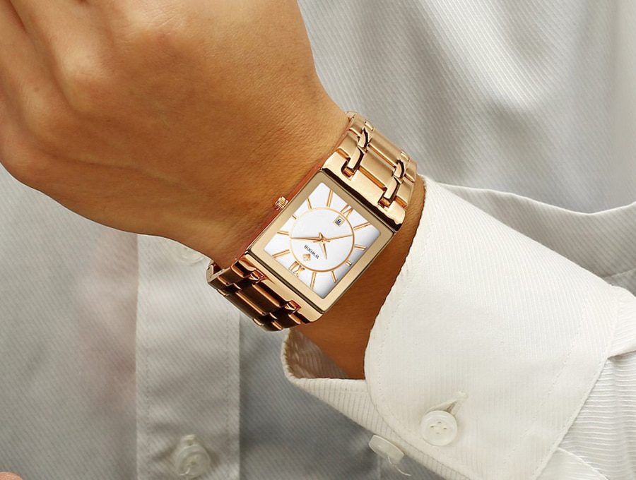 Relogio Masculino WWOOR Gold Watch Men Square Mens Watches Top Brand Luxury Golden Quartz Stainless Steel Waterproof Wrist Watch