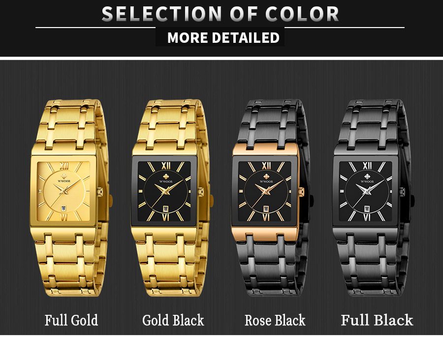 Relogio Masculino WWOOR Gold Watch Men Square Mens Watches Top Brand Luxury Golden Quartz Stainless Steel Waterproof Wrist Watch