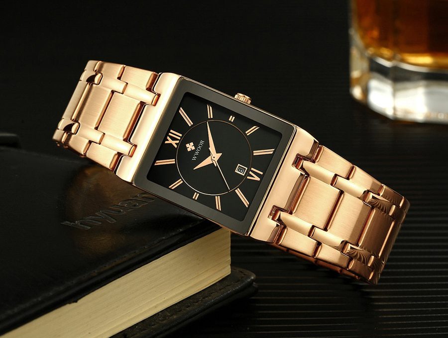 Relogio Masculino WWOOR Gold Watch Men Square Mens Watches Top Brand Luxury Golden Quartz Stainless Steel Waterproof Wrist Watch