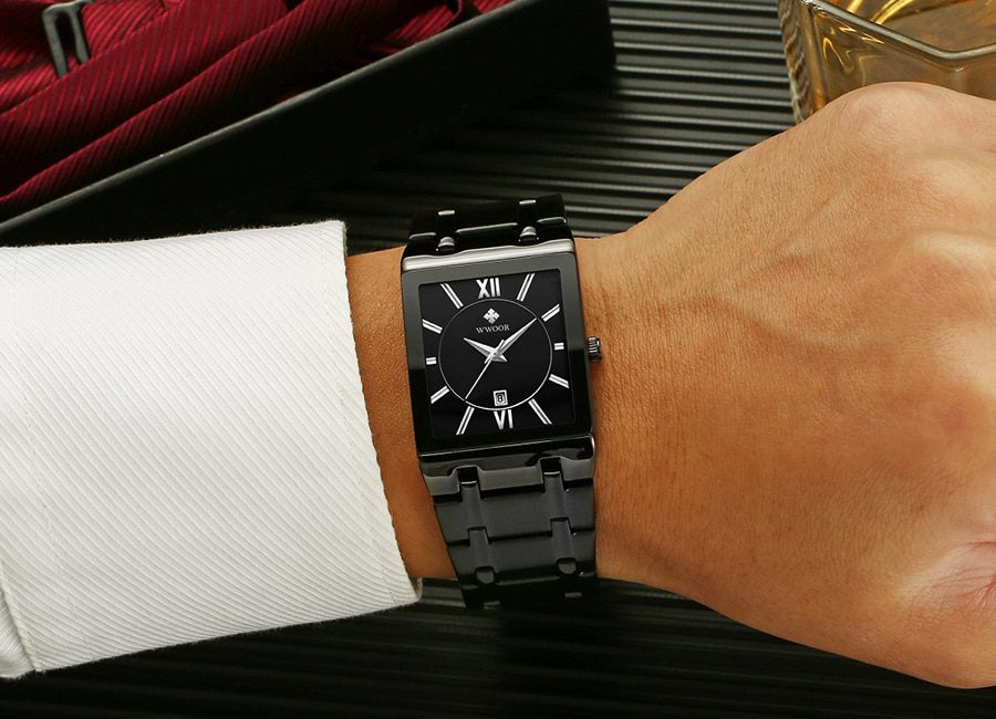 Relogio Masculino WWOOR Gold Watch Men Square Mens Watches Top Brand Luxury Golden Quartz Stainless Steel Waterproof Wrist Watch