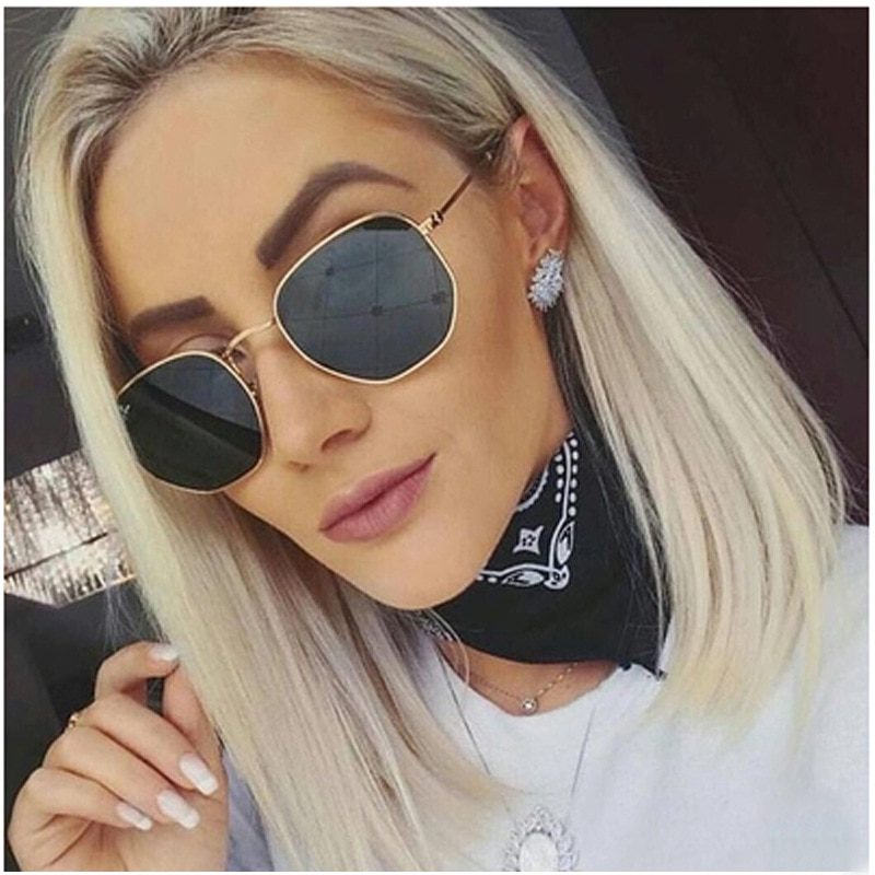 2021 Square Sunglases Men Hexagon Sun glasses Mannen Women Metal Frame Fishing Glasses Gold gray Eyewear lentes de sol hombre