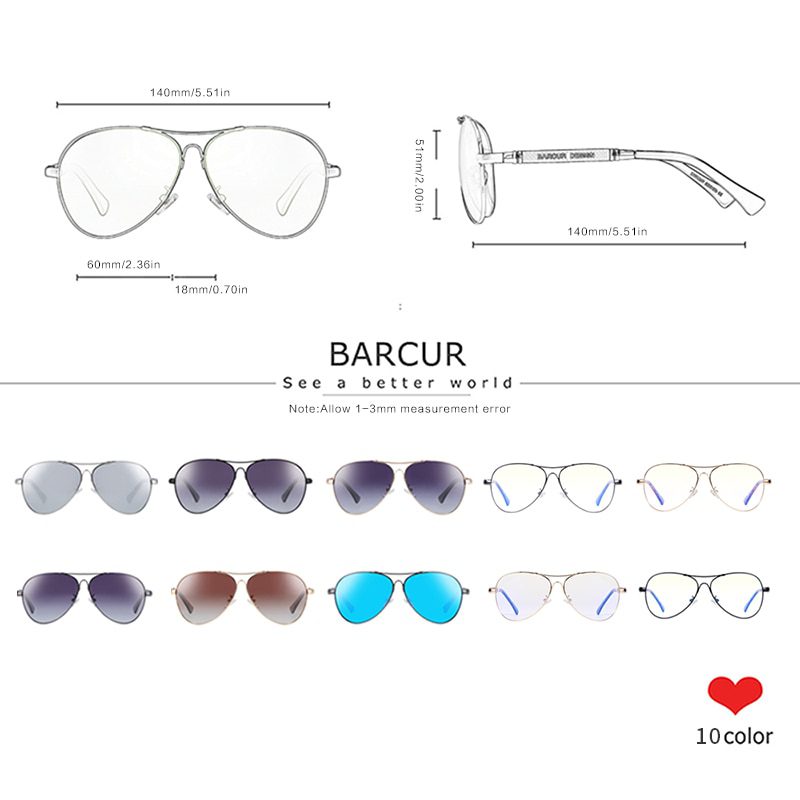 BARCUR Original Men Sunglasses Polarized Anti Blue Light Protect Men's Sun Glasses Women Pilot UV400 Eyewear