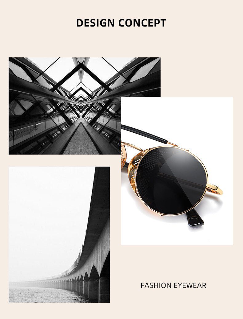 BARCUR Polarized Steampunk Round Sunglasses Men Retro Sun Glasses For Women Vintage Style