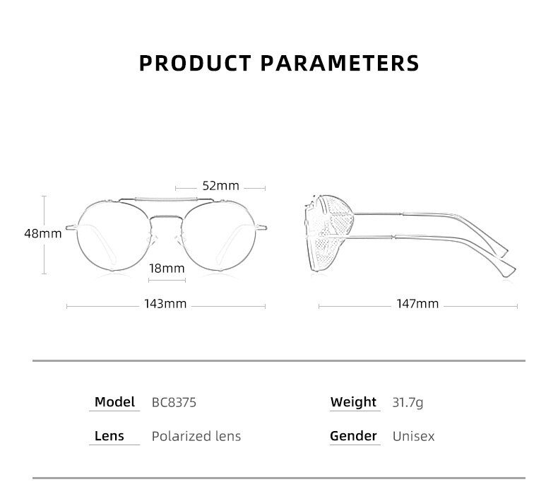 BARCUR Polarized Steampunk Round Sunglasses Men Retro Sun Glasses For Women Vintage Style