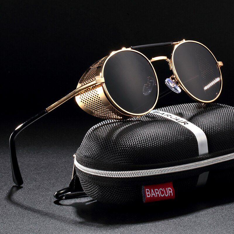 BARCUR Polarized Steampunk Round Sunglasses Men Retro Sun Glasses For Women Vintage Style