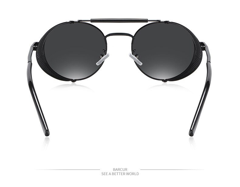 BARCUR Polarized Steampunk Round Sunglasses Men Retro Sun Glasses For Women Vintage Style