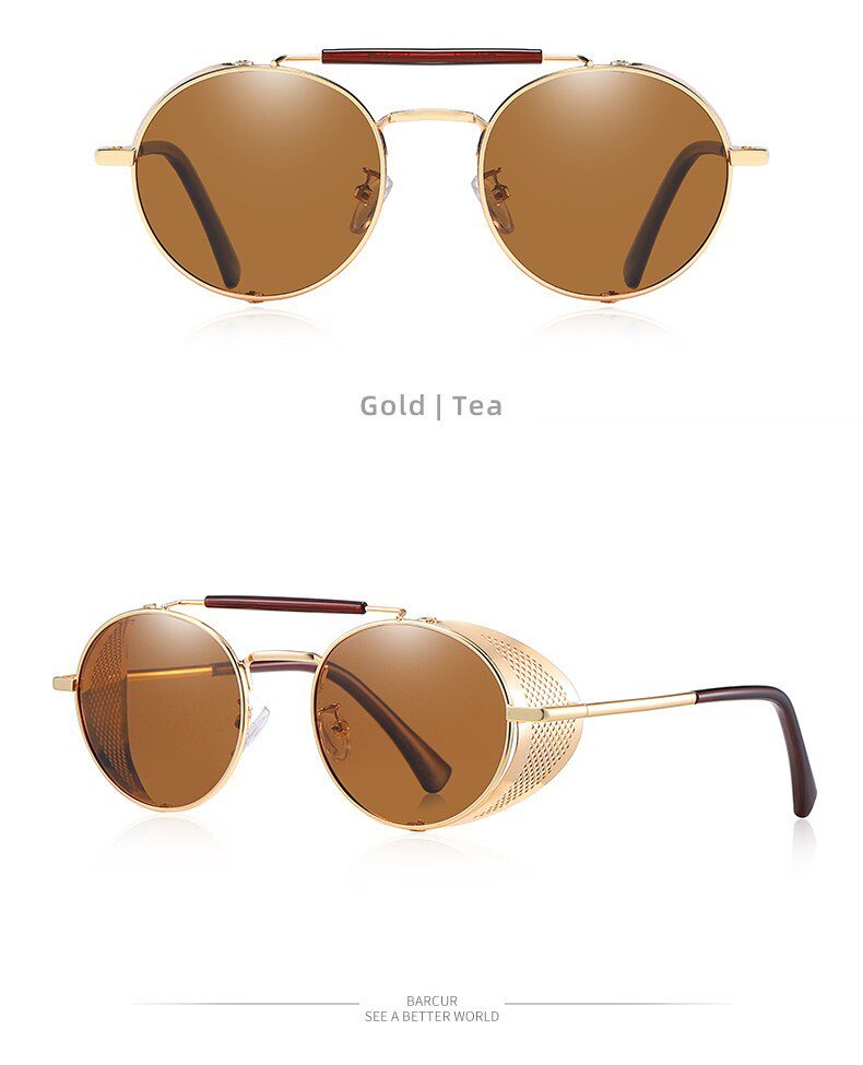 BARCUR Polarized Steampunk Round Sunglasses Men Retro Sun Glasses For Women Vintage Style