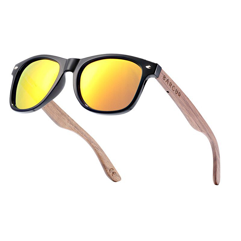 BARCUR High Quality Black Walnut Sunglasses Anti-Reflecti Men Women Mirror Sun Glasses Male UV400 Wooden Sunglass Shades Oculos