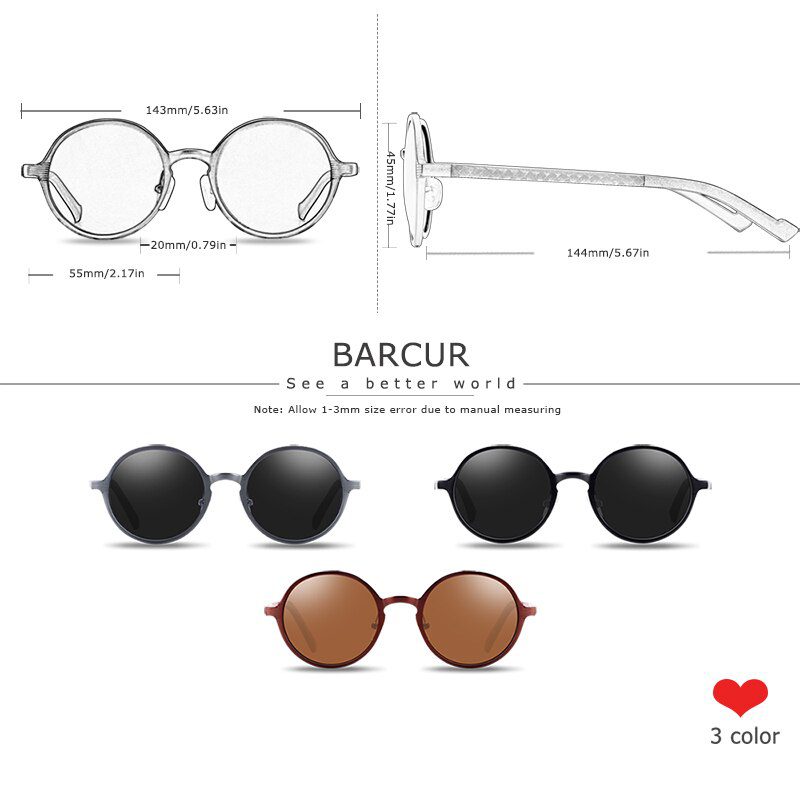 BARCUR Hot Black Goggle Male Round Sunglasses Luxury Brand Men Glasses Retro Vintage Women Sun Glasses UV400 Eyewear