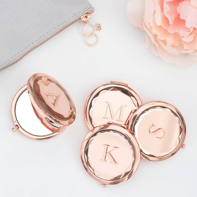 Decorative mirrors Personalized Bride Compact pocket mirror for women Rose Gold Crystal Makeup Mirror Bridesmaid Wedding Gift