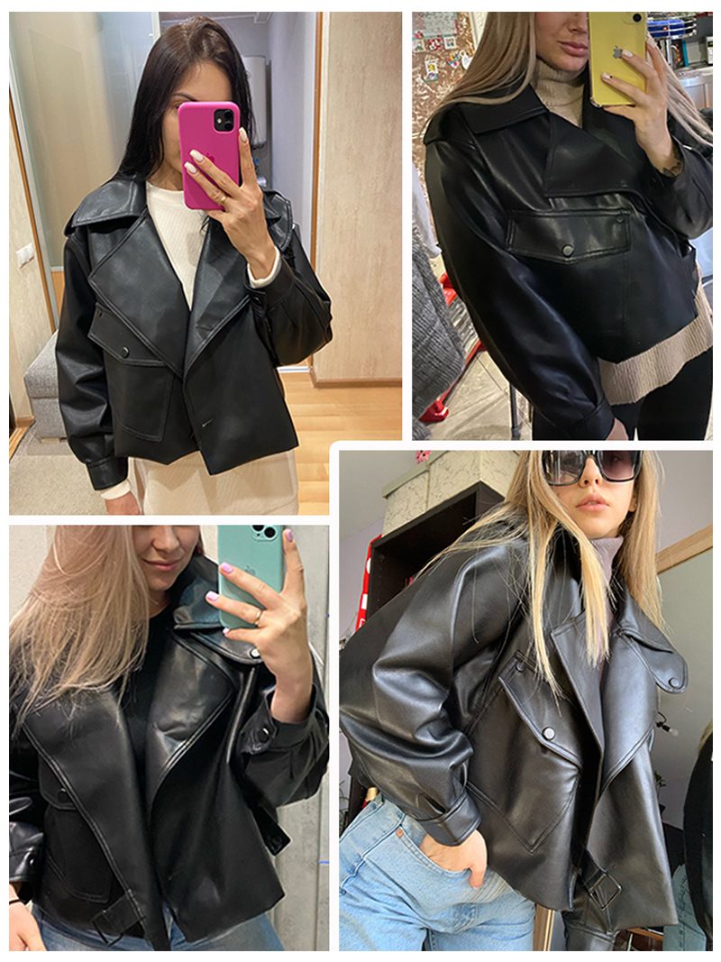 FTLZZ New Spring Women Faux Leather Jacket Biker Red White Coat Turndown Collar PU Motorcycle Jackets Loose Streetwear Outerwear FTLZZ New Spring Women Faux Leather Jacket Biker Red White Coat Turndown Collar PU Motorcycle Jackets Loose Streetwear Outerwear
