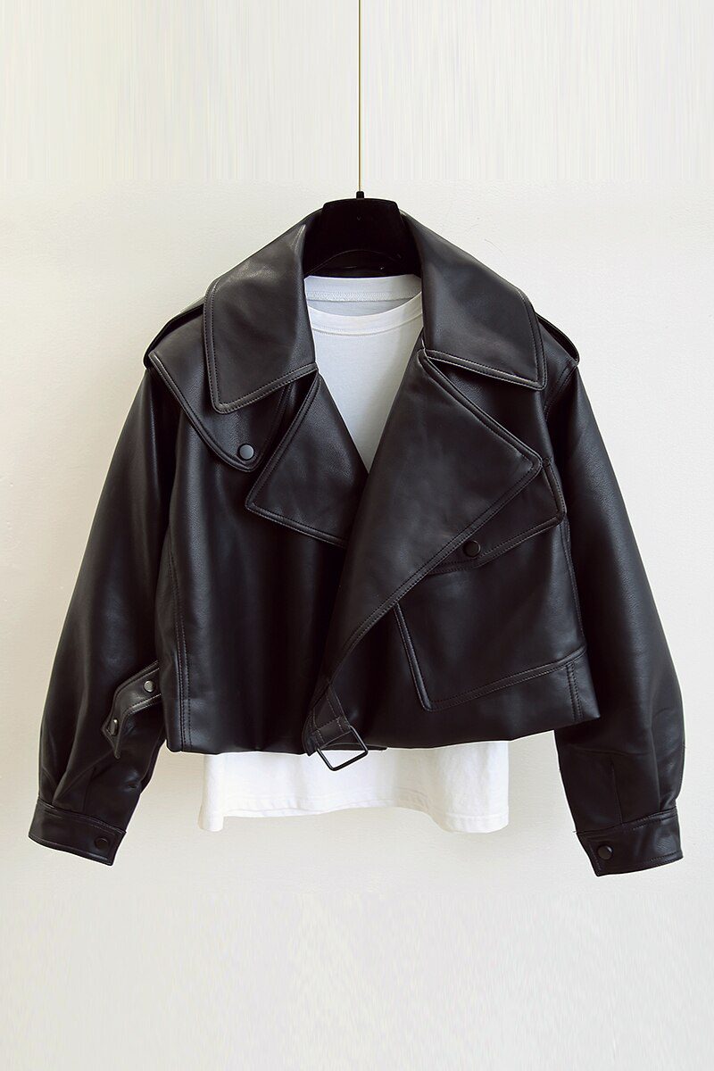 FTLZZ New Spring Women Faux Leather Jacket Biker Red White Coat Turndown Collar PU Motorcycle Jackets Loose Streetwear Outerwear FTLZZ New Spring Women Faux Leather Jacket Biker Red White Coat Turndown Collar PU Motorcycle Jackets Loose Streetwear Outerwear