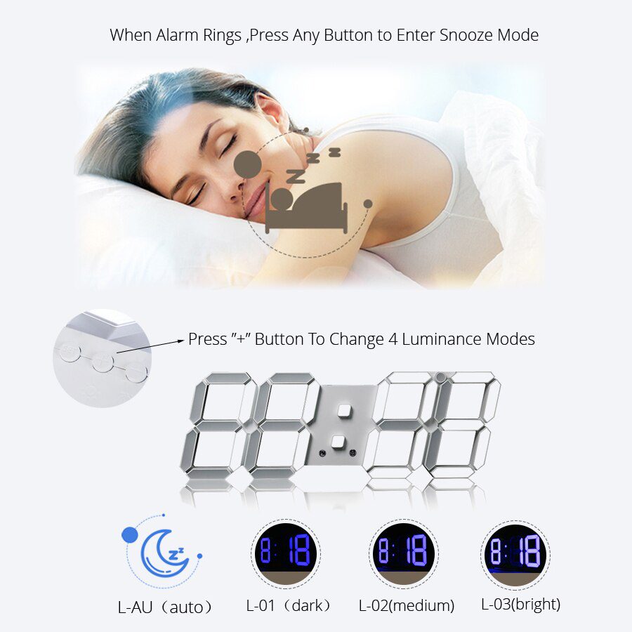3D LED Wall Clock Modern Design Digital Table Clock Alarm Nightlight Saat reloj de pared Watch For Home Living Room Decoration