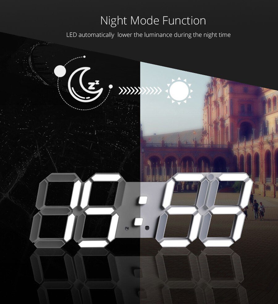 3D LED Wall Clock Modern Design Digital Table Clock Alarm Nightlight Saat reloj de pared Watch For Home Living Room Decoration