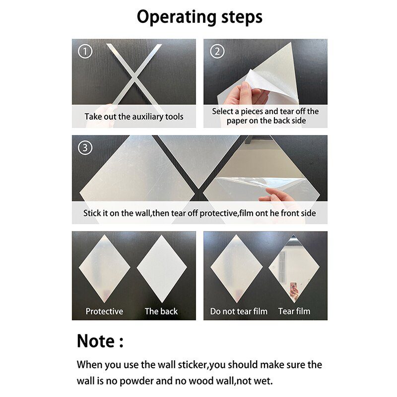 17/32/58Pcs 3D Mirror Wall Sticker DIY Diamonds Triangles Acrylic Wall Stickers Living Room Home Decoration adesivo de parede