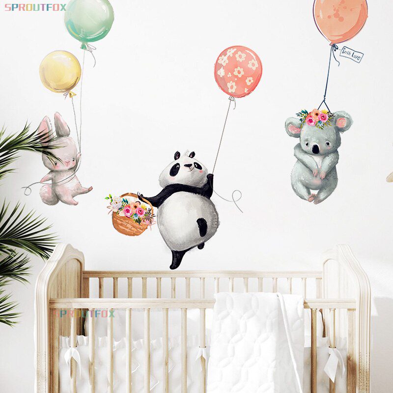 Animal Cartoon Wall Stickers For Kids Rooms Balloon Bunny Decorative 3D Wall Stickers For Children Rooms Large Kids Wall Decals
