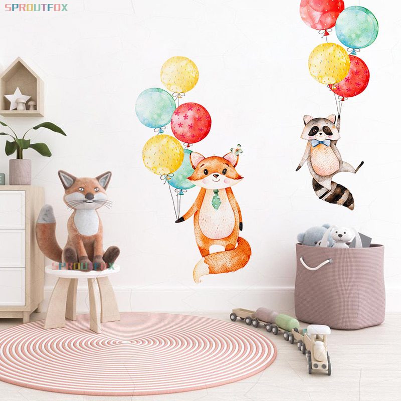 Animal Cartoon Wall Stickers For Kids Rooms Balloon Bunny Decorative 3D Wall Stickers For Children Rooms Large Kids Wall Decals